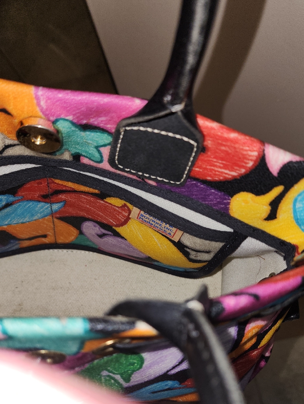 Dooney And Bourke Wonder Duck Multicolor Vintage Satchel Purse Rainbow Leather - Picture 13 of 13